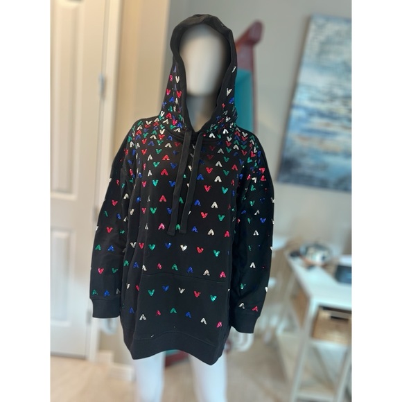Oversized black hooded sequin pullover M L - Picture 5 of 7